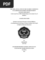 Susanti, Iis. (2011) .The Correlational Study of The Teacher's Competence in A Classroom Management Toward Students' English Achievement. Salatiga STAIN