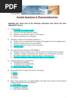 Pharmacology I Sample Questions - Pharmacodynamics