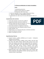 Especificaciones Técnicas Impresora de Codigo de Barrras