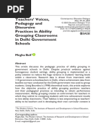 Teachers' Voices, Pedagogy and Discursive Practices in Ability Grouping Classrooms in Delhi Government Schools