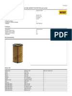 Ficha Técnica Filtro Aceite Elemento OM904 Hengst