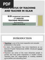 Place or Status of Teacher and Teaching in Islam