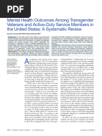 Mental Health Outcomes Among Transgender Veterans and Active-Duty Service Members in The United States: A Systematic Review