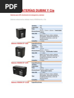 Especificaciones VISION - Baterías 12v Selladas