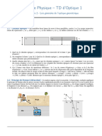 Licence de Physique - TD D'optique 1: Feuille Numéro 2 - Lois Générales de L'optique Géométrique