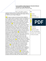 A Study of Language Learning Strategies of College Female Students in The Philippines (Annotated Bibliography)