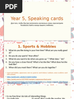 Year 5, Speaking Cards