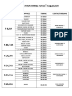 Transportation Timing For 15 August 2024: Route Stoppage Timing Contact Person