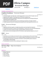 Experienced Restaurant Manager Resume Example