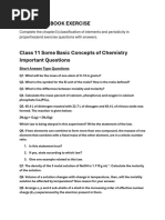 Holiday Homework Class XI Chemistry