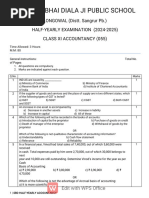 Half Yearly Accountancy 2024-25 XI