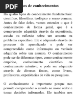 Sociologia - OS TIPOS DE CONHECIMENTO