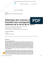 Didactique Des Sciences Et Formation Des Enseignants de Sciences de La Vie Et de La Terre