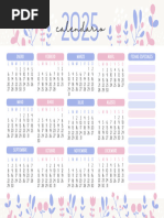 Documento A4 Calendario 2025 para Imprimir Floral Minimalista Celeste y Rosa Pastel