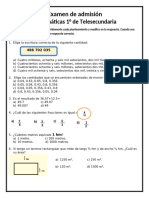 Examen Admisión Matemáticas