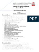 ME3393 MANUFACTURING PROCESS Question Bank