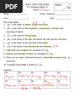 S1 Quiz Unit 1 - ANS