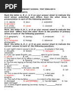 Hung Thanh Secondary School-Test English 8