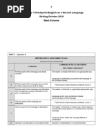 Cambridge Secondary Checkpoint - English As A Second Language (1110) October 2018 Paper 2 Mark Scheme