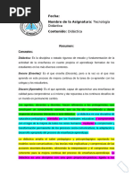 Tecnología Didáctica Didáctica: Fecha: Nombre de La Asignatura: Contenido