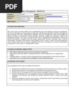 Course Outline - Principles of Management - MGMT 142 - Fall 2024 - M Hamza