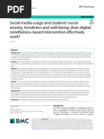 Social Media Usage and Students' Social Anxiety, Loneliness and Well-Being: Does Digital Mindfulness-Based Intervention Effectively Work?