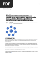 Management de Communication: La Gestion de La Relation Client Dans Le Mobile Money: Partie Théorique (Par Pascal MUGASA, Chercheur en Management)