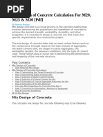 Mix Design of Concrete Calculation For M20