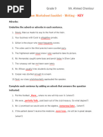 Final Exam Worksheet Booklet - Writing G9 - KEY