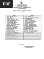 List of Incoming Grade 5 Pupils-Pakwan