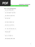 REVISION SHEET 1.1 (Products, Factorisation, Exponents, Equations & Inequalities Algebraic Fractions)