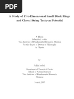 Ashik Iqubal - A Study of Five-Dimensional Small Black Rings and Closed String Tachyon Potential