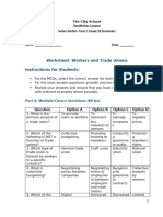 Worksheet Workers and Trade Unions Work Sheet