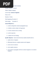 Lesson Plan Sentence Fragments Forms 4 & 5