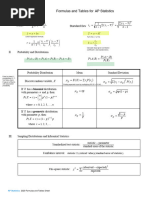 Statistics Formula Sheet and Tables 2020