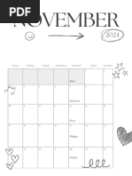 Black and White Simple Cute Doodle Style 2024 Monthly Planner