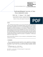 Review of Hydrometallurgy Recovery of ZN From Industrial Wastes