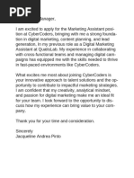 Cover Letter Marketing Assistant