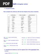 Taller Past Simple Irregular Verbs