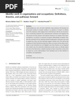 J Organ Behavior - 2018 - Caza - Identity Work in Organizations and Occupations Definitions Theories and Pathways