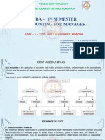 Mba - 1 Semester Accounting For Manager: Unit - 5 - Cost Sheet & Variance Analysis