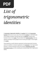 List of Trigonometric Identities - Wikipedia