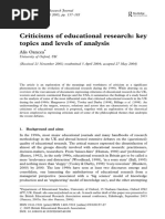 Criticism of Educational Research Key Topics and Levels of Analysis