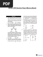 BITSAT 2016 Question Paper (Memory-Based)