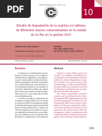 Estudio de Degradación de La Aspirina en Tabletas de Diferentes Marcas Comercializadas en La Ciudad de La Paz en La Gestión 2015