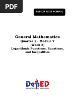 GEN MATH - Q1 - WK 8 - MODULE 7 - Logarithmic Functions, Equations & Inequalities