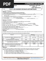 TD N°1 6e Nombres Decimaux Arithmetiques