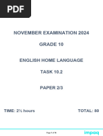 November Examination 2024 Grade 10: English Home Language