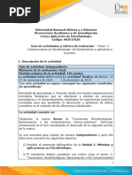 Guía de Actividades y Rúbrica de Evaluación - Unidad 1 - Tarea 3 - Comprensiones en Psicofisiología de Fundamentos y Aplicación A La Praxis