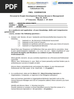 ANGIELYN SARGA PANTE Final Examinations May 24 2024 Araullo University Personal People Devt Human Resource Mangt